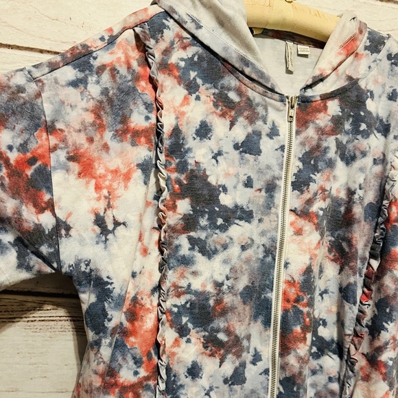 Short Sleeve Tie-Dye Zip-Up Hoodie Size 18/20 Lightweight Summer Fashion Casual - Picture 3 of 8